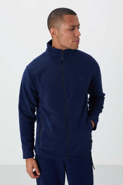 Tommylife Toptan Standart Kalıp Dik Yaka Klasik Paça Fermuarlı Erkek Polar Eşofman Takımı 85193 İndigo