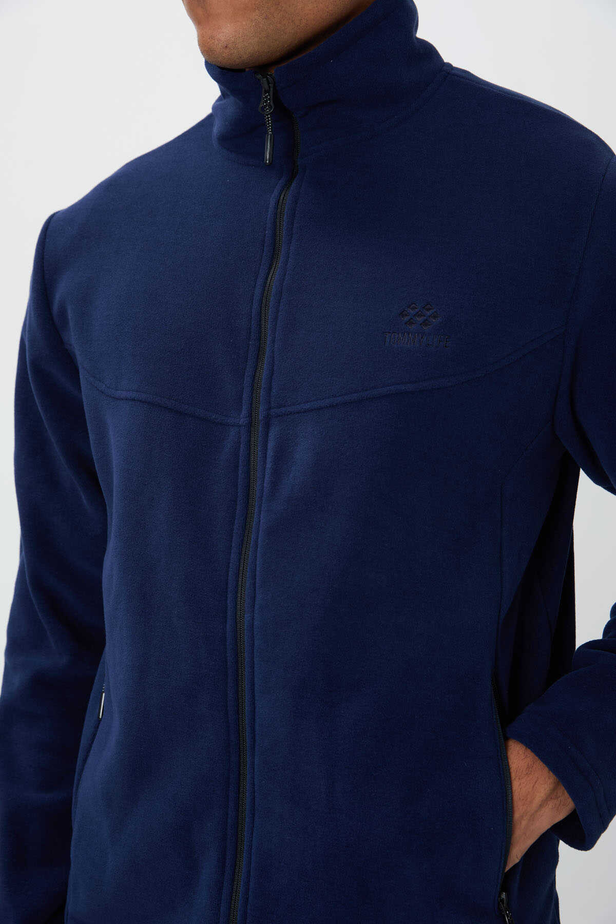Tommylife Toptan Standart Kalıp Dik Yaka Klasik Paça Fermuarlı Erkek Polar Eşofman Takımı 85193 İndigo