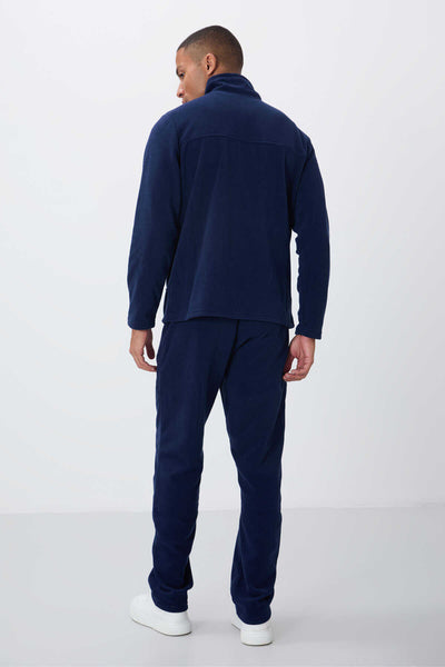 Tommylife Toptan Standart Kalıp Dik Yaka Klasik Paça Fermuarlı Erkek Polar Eşofman Takımı 85193 İndigo