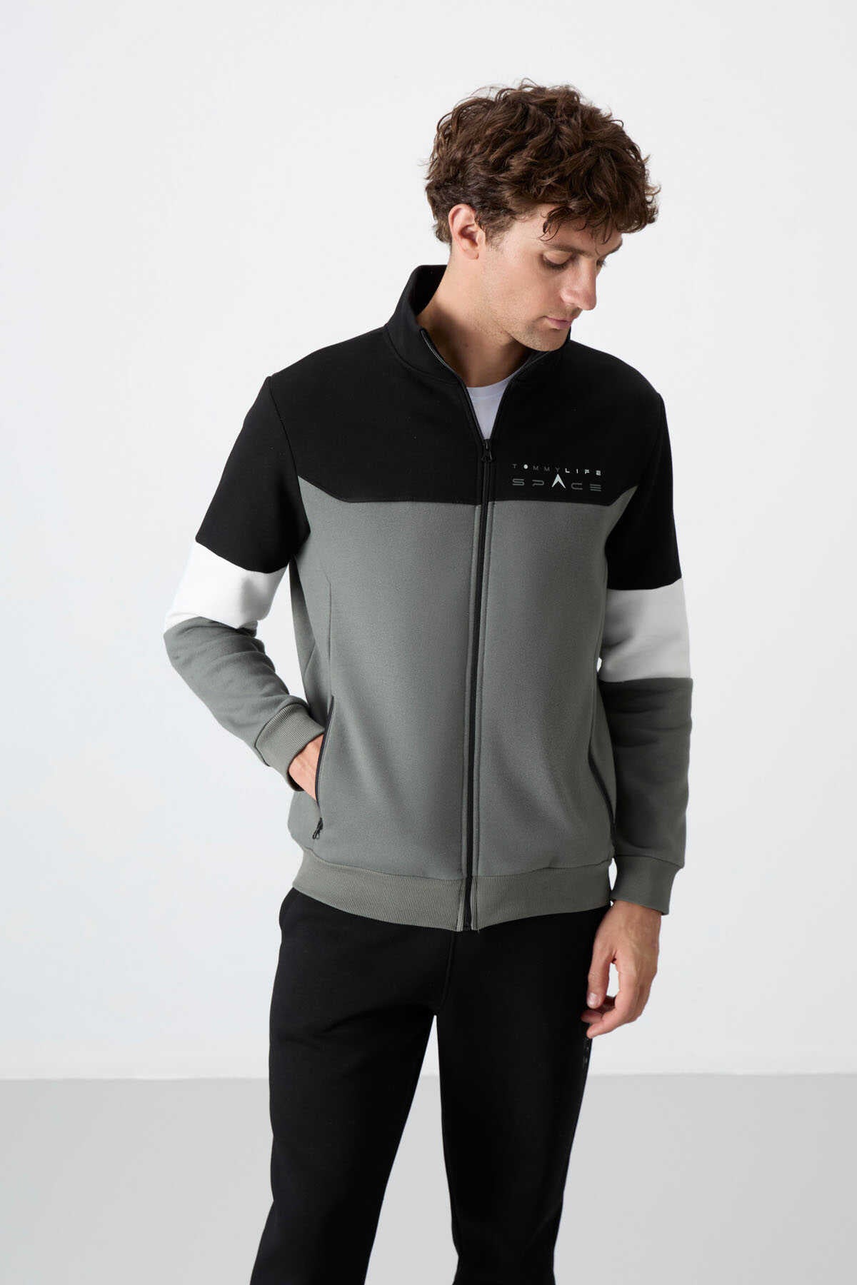 Tommylife Wholesale Hanorac cu Fermoar Standard Fit pentru Bărbați, Set Trening 85186 Verde Deschis - Negru