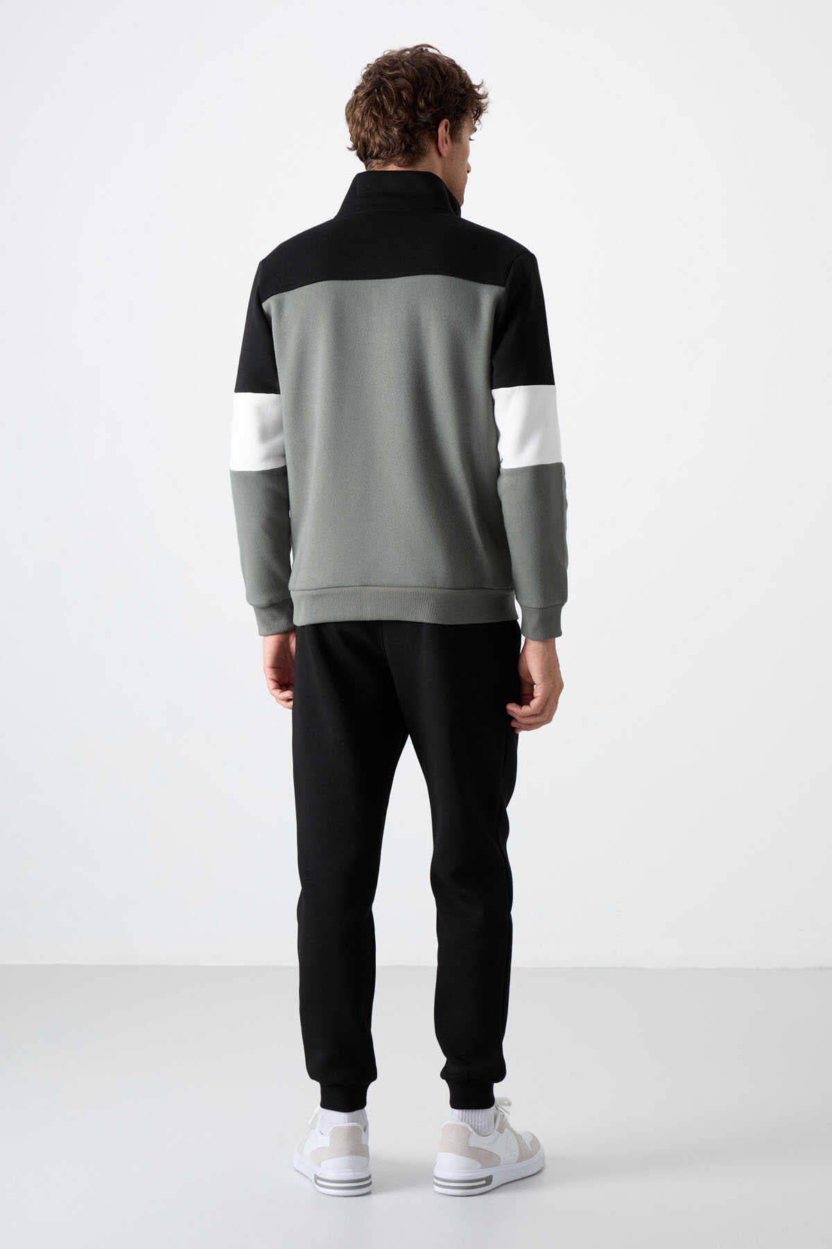 Tommylife Toptan Standart Kalıp Fermuarlı Sweat Erkek Eşofman Takım 85186 Çağla - Siyah