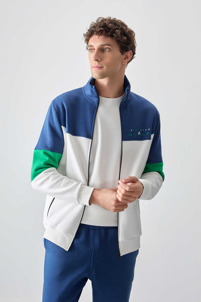 Set trening pentru bărbați Tommylife Wholesale Standard Fit cu fermoar 85186 Ecru - Indigo