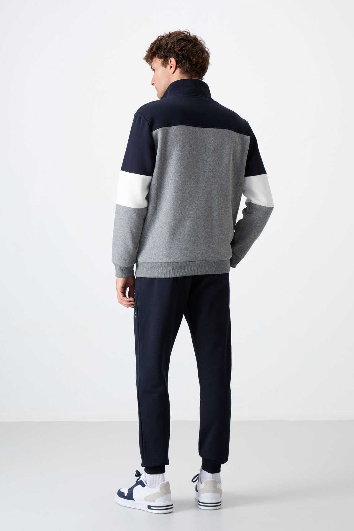 Tommylife Wholesale Hanorac cu Fermoar Standard Fit pentru Bărbați, Set Trening 85186 Gri Melange - Albastru Bleumarin