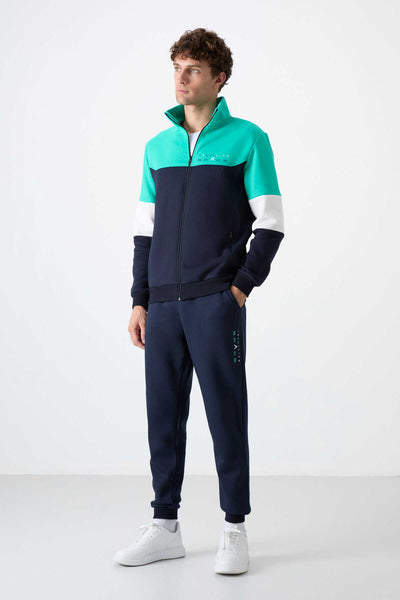 Tommylife Toptan Standart Kalıp Fermuarlı Sweat Erkek Eşofman Takım 85186 İndigo