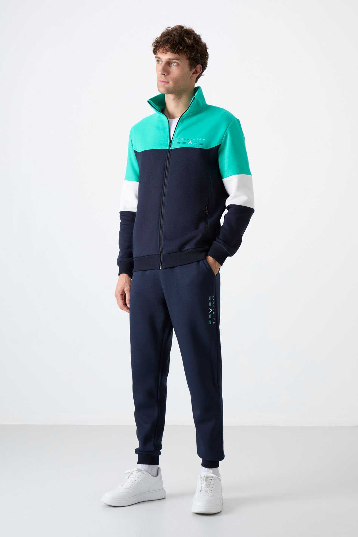 Set trening pentru bărbați Tommylife Wholesale Standard Fit cu fermoar, croială standard, 85186 Indigo