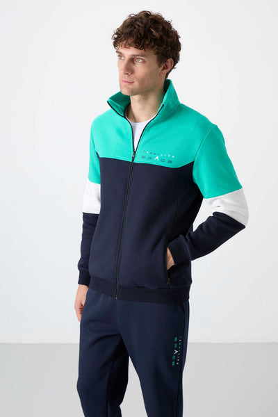 Tommylife Toptan Standart Kalıp Fermuarlı Sweat Erkek Eşofman Takım 85186 İndigo