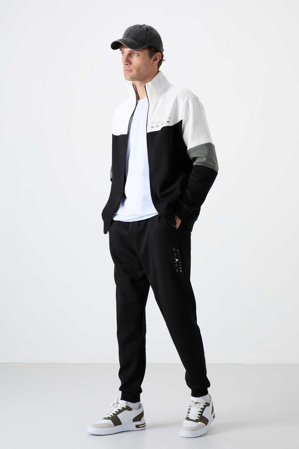 Tommylife Toptan Standart Kalıp Fermuarlı Sweat Erkek Eşofman Takım 85186 Siyah