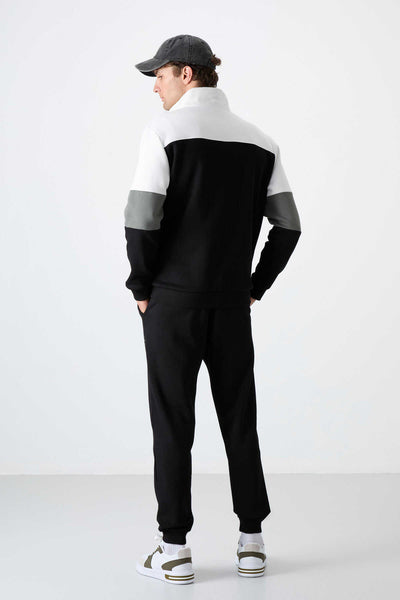Tommylife Toptan Standart Kalıp Fermuarlı Sweat Erkek Eşofman Takım 85186 Siyah