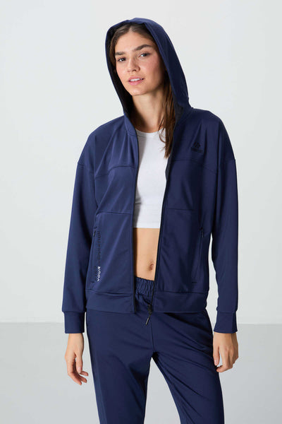 Tommylife Toptan Standart Kalıp Kapüşonlu Kadın Eşofman Takımı 95306 İndigo