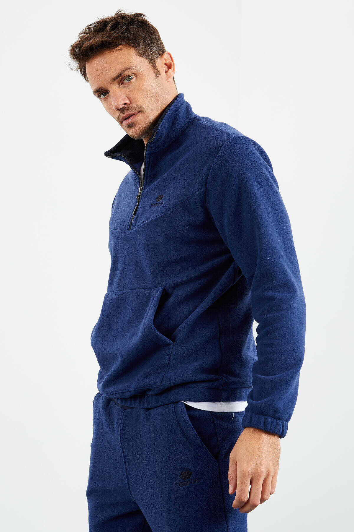 Tommylife Wholesale Standard Fit Half-Zip Fleece Men's Tracksuit Set 85159 Indigo
