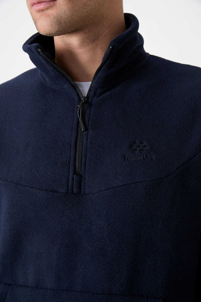 Set trening pentru bărbați Tommylife Wholesale, croială standard, cu fermoar pe jumătate, din fleece, 85159, bleumarin
