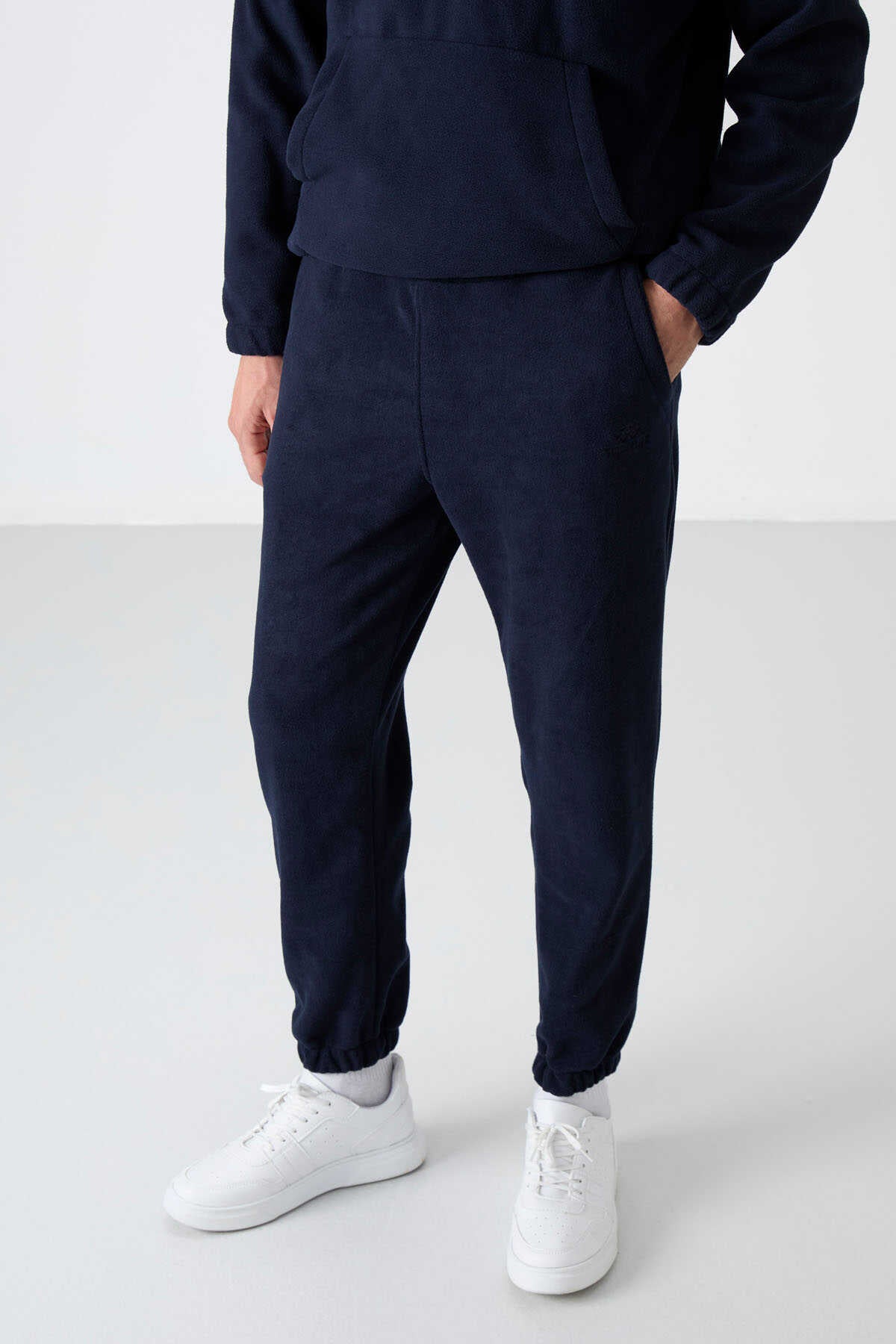 Set trening pentru bărbați Tommylife Wholesale, croială standard, cu fermoar pe jumătate, din fleece, 85159, bleumarin