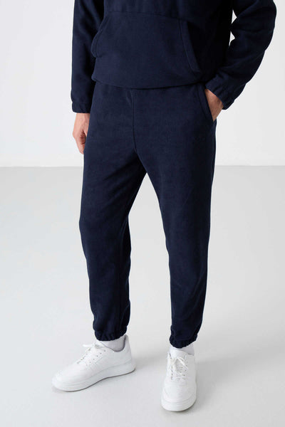 Set trening pentru bărbați Tommylife Wholesale, croială standard, cu fermoar pe jumătate, din fleece, 85159, bleumarin