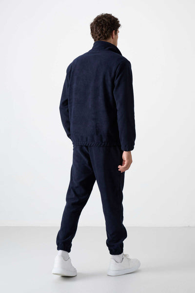 Set trening pentru bărbați Tommylife Wholesale, croială standard, cu fermoar pe jumătate, din fleece, 85159, bleumarin