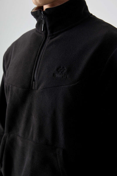Set trening pentru bărbați Tommylife Wholesale, croială standard, cu fermoar pe jumătate, din fleece, 85159, negru