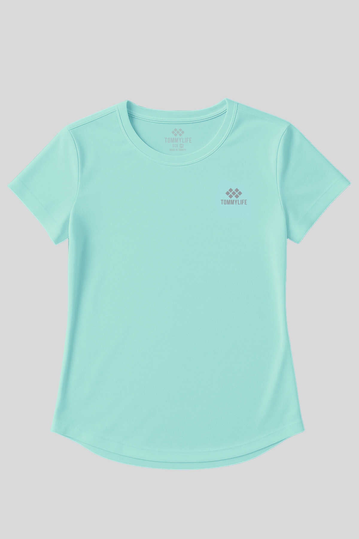 Tommylife Toptan Apa Verde Basic Maneca Scurta Standard Fit Col O Femeie T-Shirt - 97144