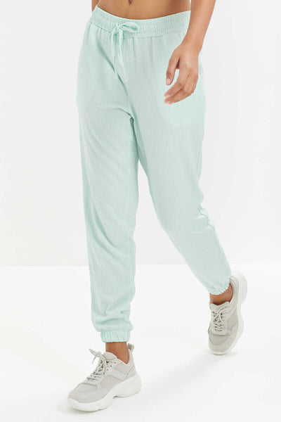 Tommylife Wholesale Aqua Green Waist Drawstring Jogger Women's Sweatpants - 94620