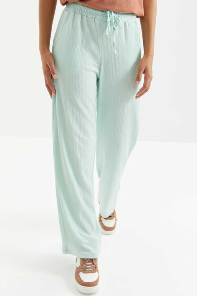 Pantaloni de trening Tommylife Wholesale Aqua Green Classic Leg cu talie și șnur - 94619