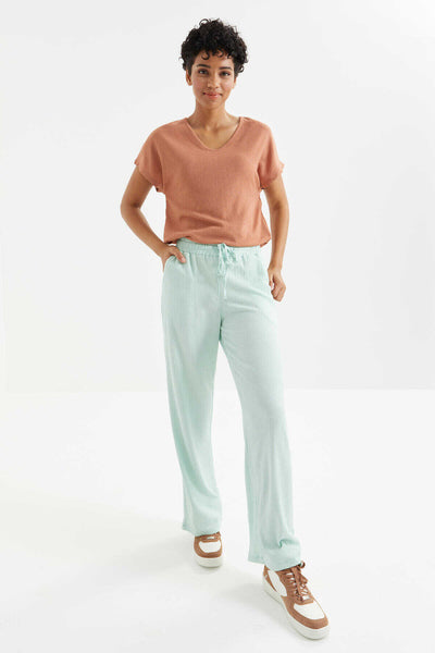 Pantaloni de trening Tommylife Wholesale Aqua Green Classic Leg cu talie și șnur - 94619