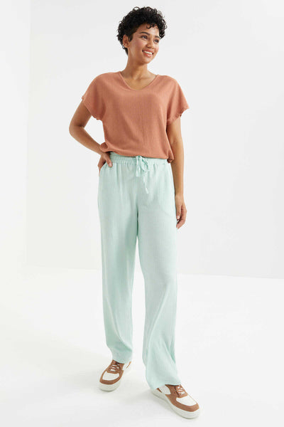 Pantaloni de trening Tommylife Wholesale Aqua Green Classic Leg cu talie și șnur - 94619