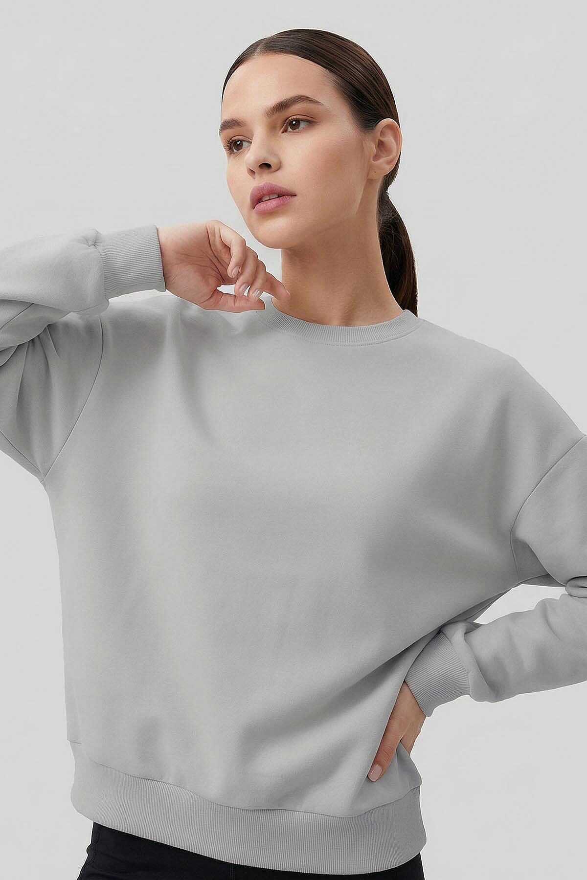 Tommylife Toptan Taş Basic O Yaka Oversize Kadın Sweatshirt - 97053