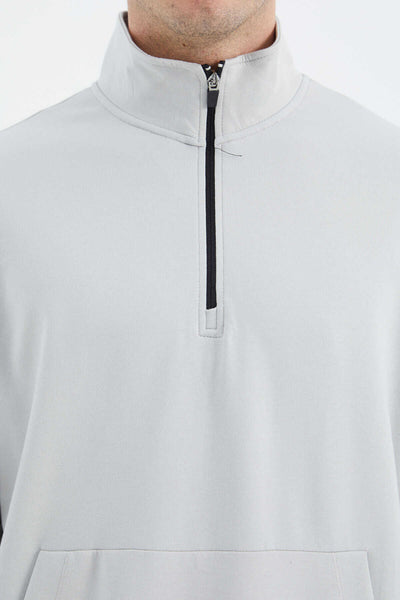 Tommylife Toptan Taş Dik Yaka Yarım Fermuarlı Cep Detaylı Erkek Sweatshirt - 88278