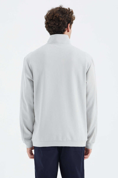 Tommylife Toptan Taş Dik Yaka Yarım Fermuarlı Cep Detaylı Erkek Sweatshirt - 88278