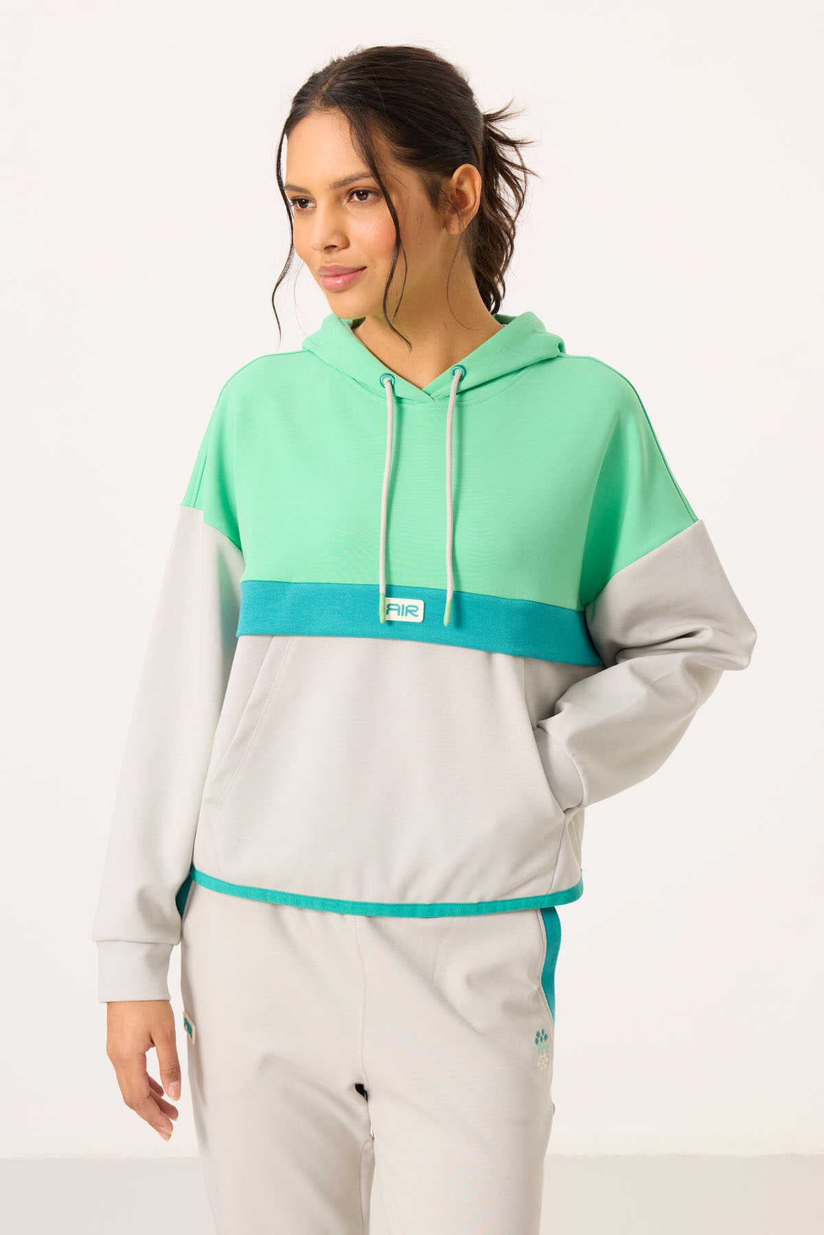 Tommylife Toptan Taş Kapüşonlu Renk Bloklu Kadın Eşofman Takım - 95327