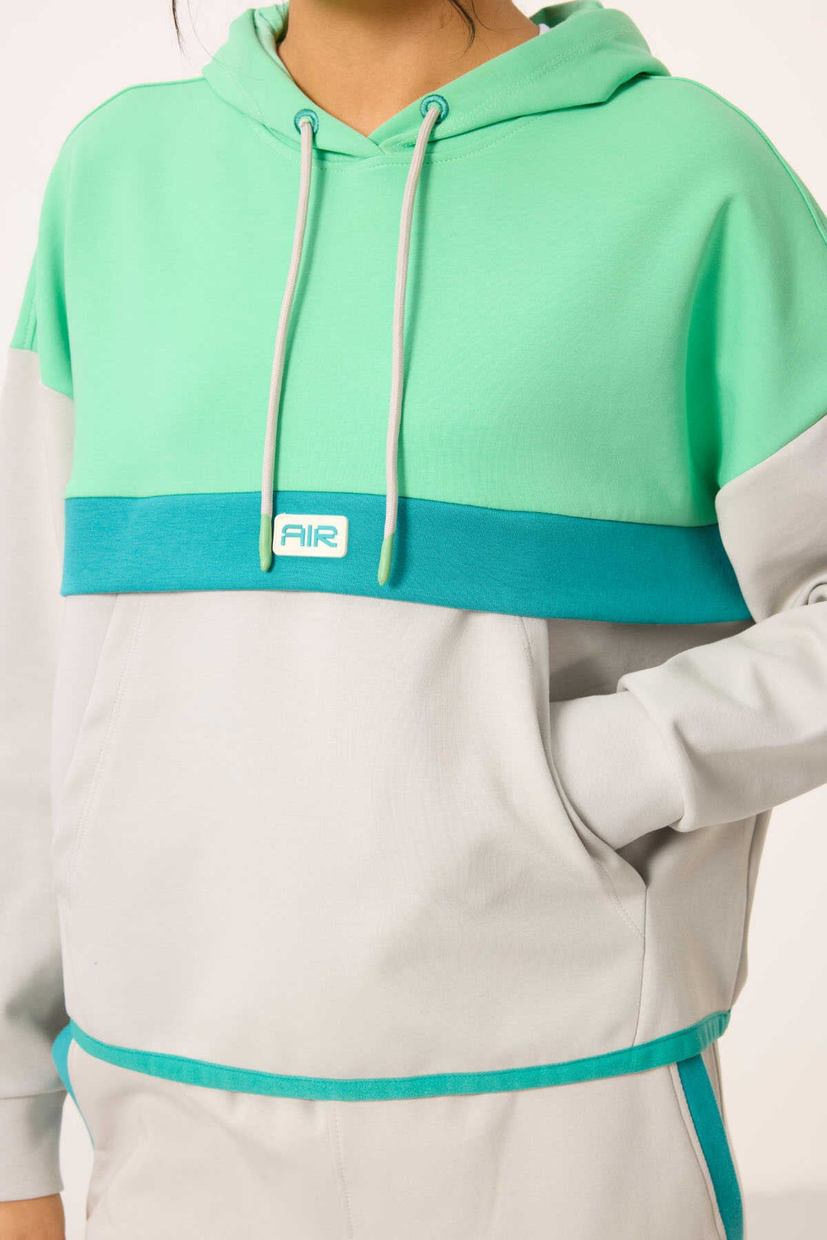 Tommylife Toptan Taş Kapüşonlu Renk Bloklu Kadın Eşofman Takım - 95327