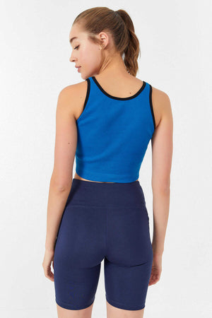 Maiou scurt pentru femei, fără mâneci, croială slim fit, cu decolteu în U, culoare turcoaz, Tommylife, en-gros - 97162