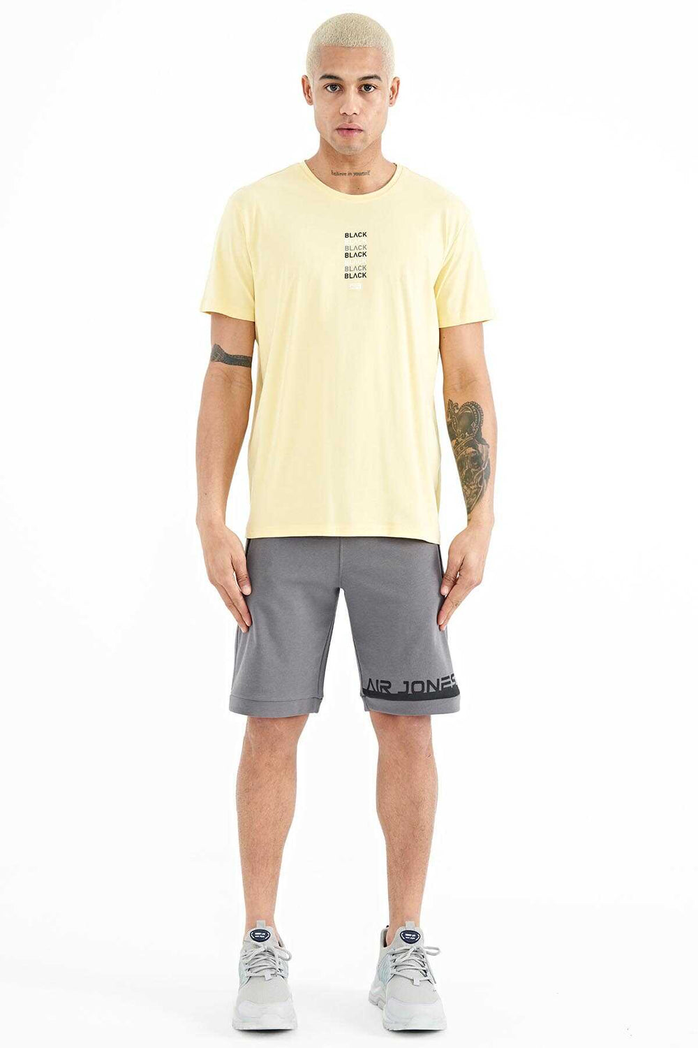 Tommylife Toptan Tylor O Yaka Standart Kalıp Baskılı Erkek T-Shirt 88227 Sarı