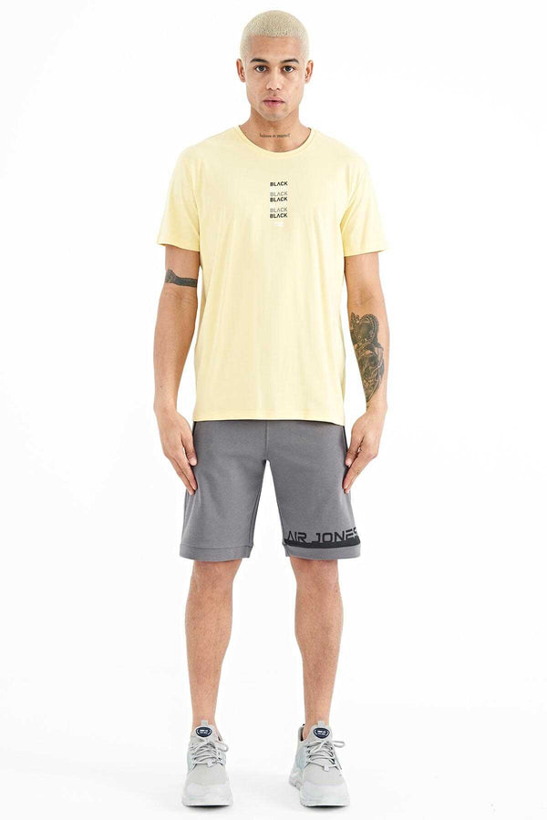 Tommylife Toptan Tylor O Yaka Standart Kalıp Baskılı Erkek T-Shirt 88227 Sarı