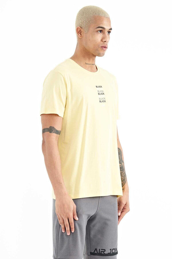 Tommylife Toptan Tylor O Yaka Standart Kalıp Baskılı Erkek T-Shirt 88227 Sarı
