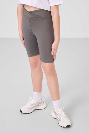 Tommylife Toptan V Yaka Kemer Detaylı Standart Fit Performans Kız Çocuk Tayt Takım 75187 Beyaz Koyu Gri