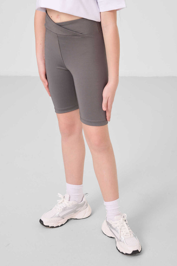 Tommylife Toptan V Yaka Kemer Detaylı Standart Fit Performans Kız Çocuk Tayt Takım 75187 Beyaz Koyu Gri