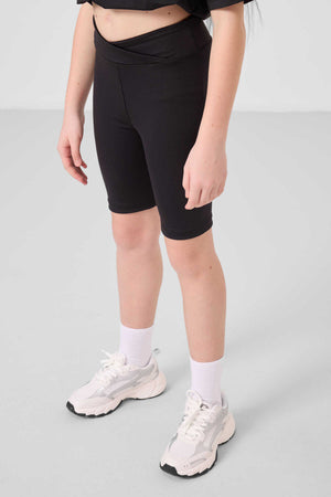 Tommylife Toptan V Yaka Kemer Detaylı Standart Fit Performans Kız Çocuk Tayt Takım 75187 Siyah