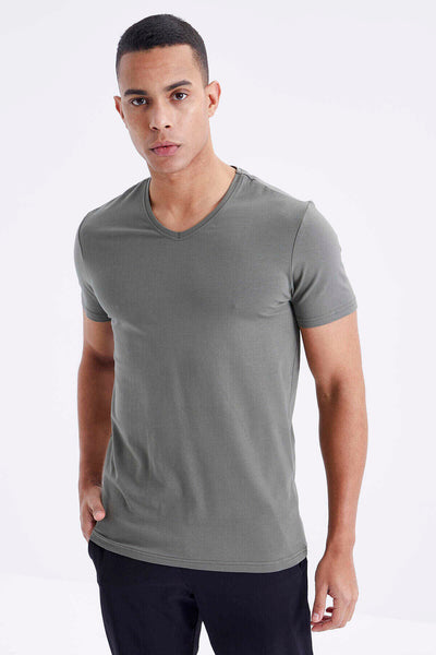 Tommylife Toptan V Yaka Standart Kalıp Basic Erkek T-Shirt 87912 Çağla