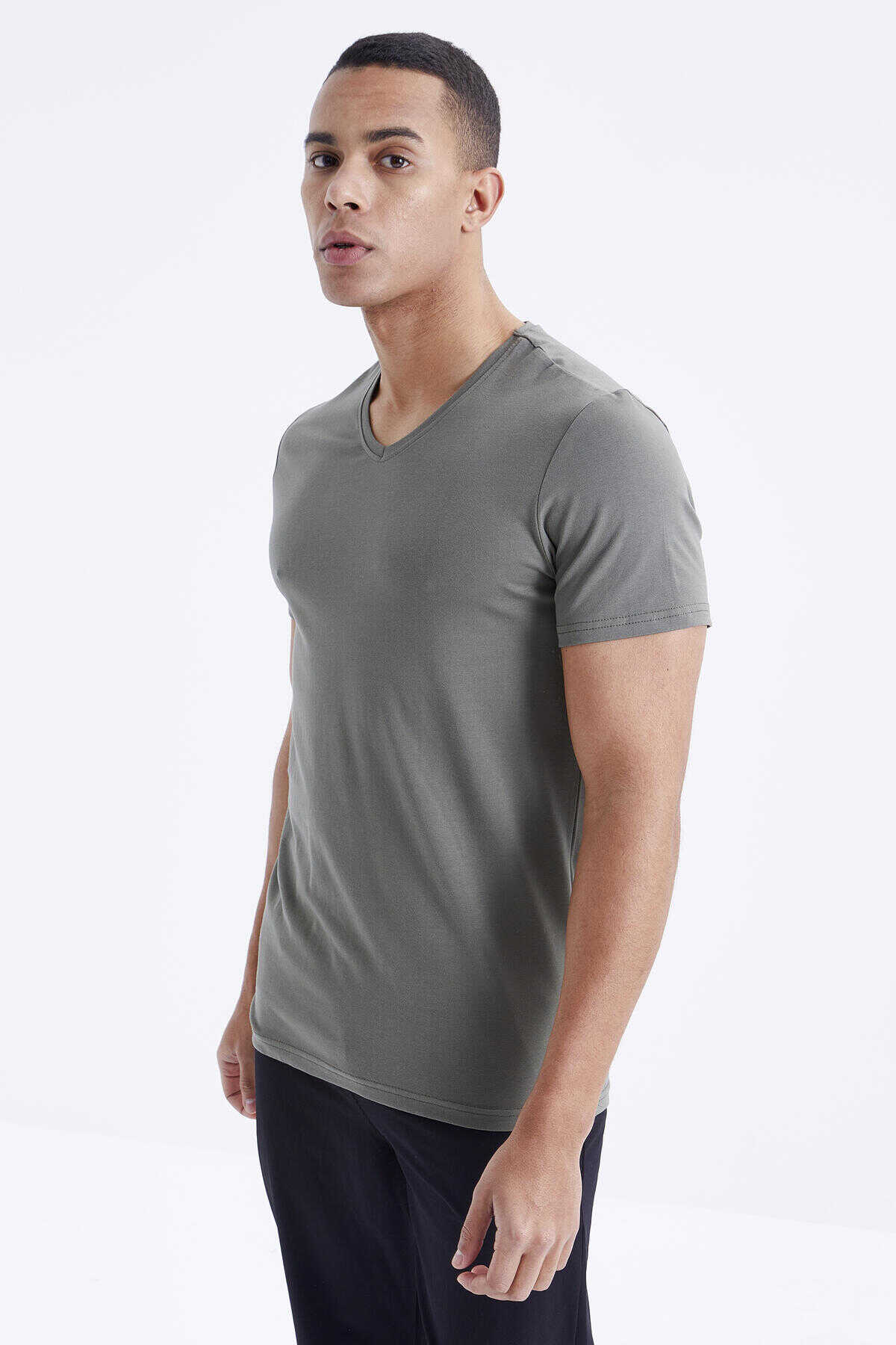 Tommylife Toptan V Yaka Standart Kalıp Basic Erkek T-Shirt 87912 Çağla