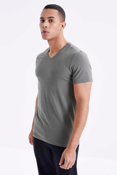 Tommylife Toptan V Yaka Standart Kalıp Basic Erkek T-Shirt 87912 Çağla