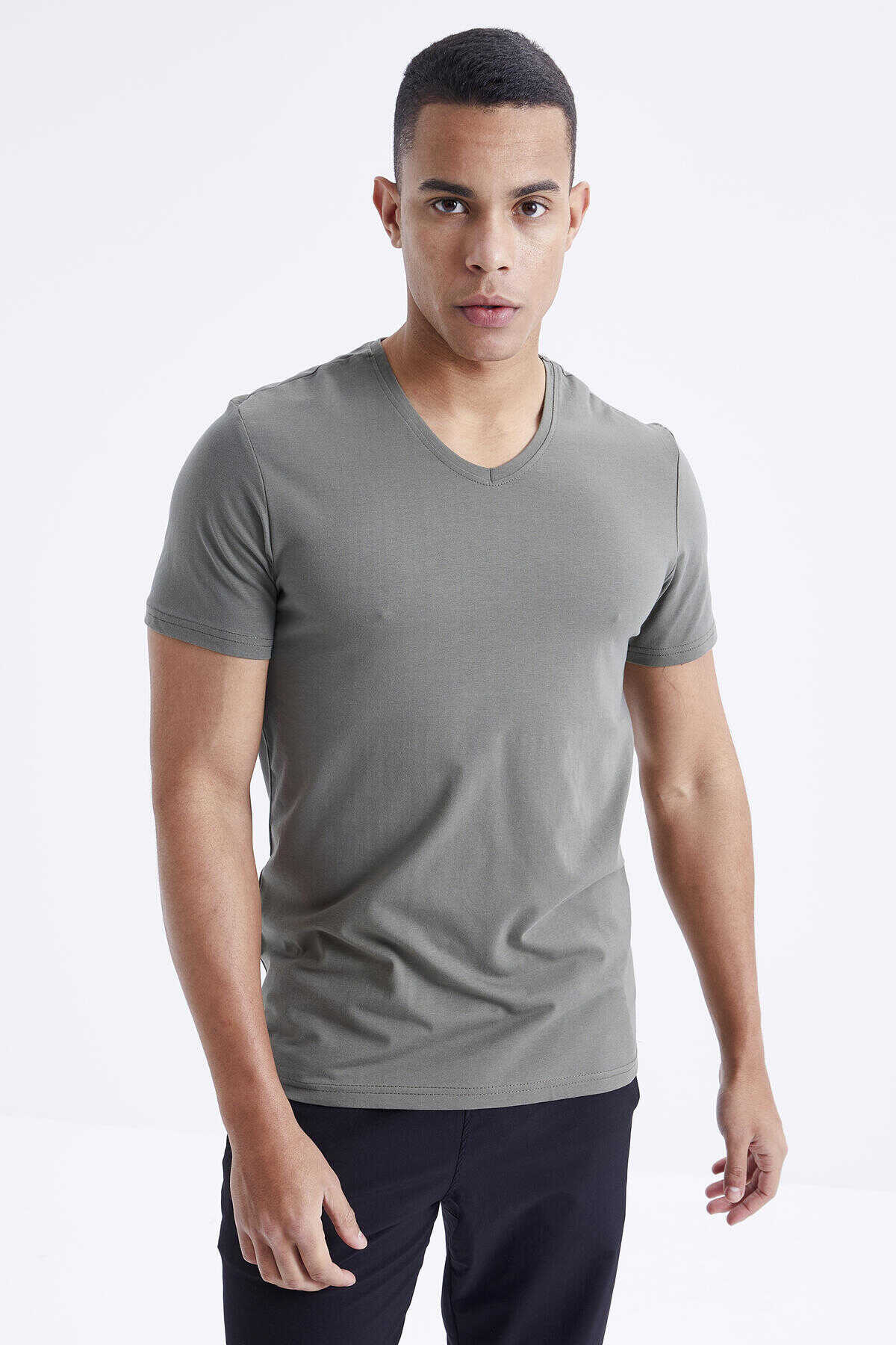 Tommylife Toptan V Yaka Standart Kalıp Basic Erkek T-Shirt 87912 Çağla