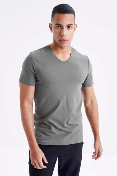 Tommylife Toptan V Yaka Standart Kalıp Basic Erkek T-Shirt 87912 Çağla