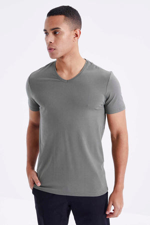Tommylife Toptan V Yaka Standart Kalıp Basic Erkek T-Shirt 87912 Çağla