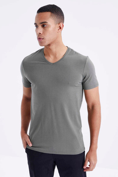 Tommylife Toptan V Yaka Standart Kalıp Basic Erkek T-Shirt 87912 Çağla
