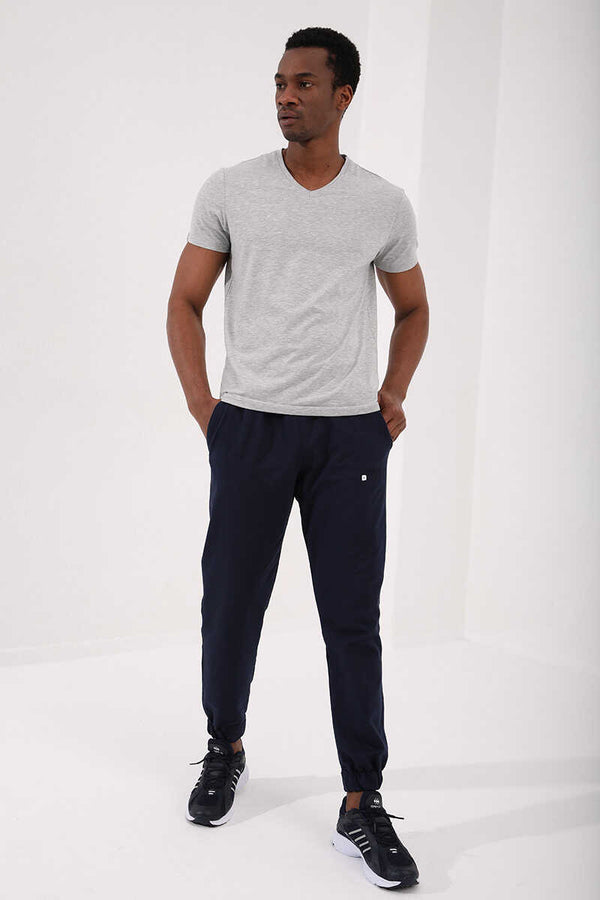 Tommylife Toptan V Yaka Standart Kalıp Basic Erkek T-Shirt 87912 Gri Melanj