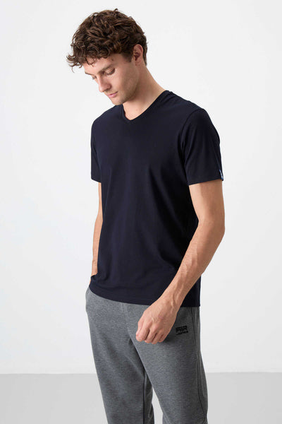Tommylife Toptan V Yaka Standart Kalıp Basic Erkek T-Shirt 87912 Lacivert