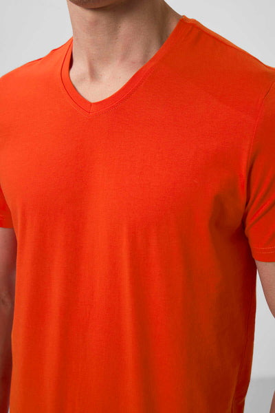 Tommylife Toptan V Yaka Standart Kalıp Basic Erkek T-Shirt 87912 Portakal