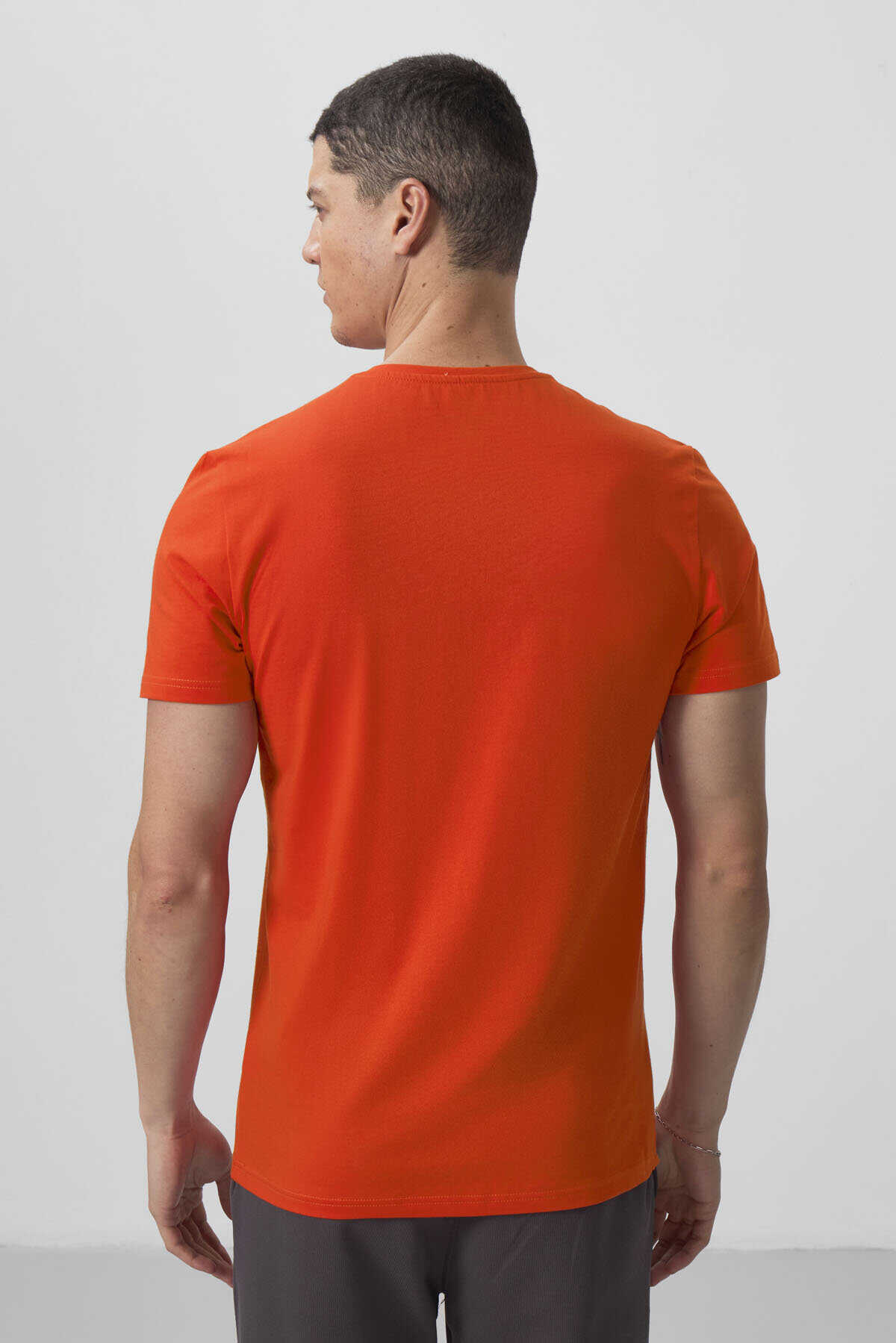 Tommylife Toptan V Yaka Standart Kalıp Basic Erkek T-Shirt 87912 Portakal
