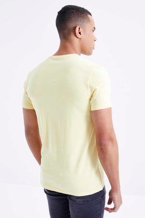 Tommylife Toptan V Yaka Standart Kalıp Basic Erkek T-Shirt 87912 Sarı