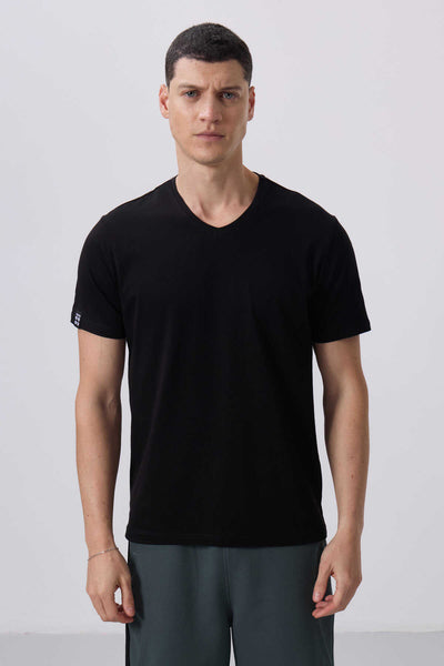 Tommylife Wholesale V-Neck Standard Fit Basic Men's T-Shirt 87912 Black
