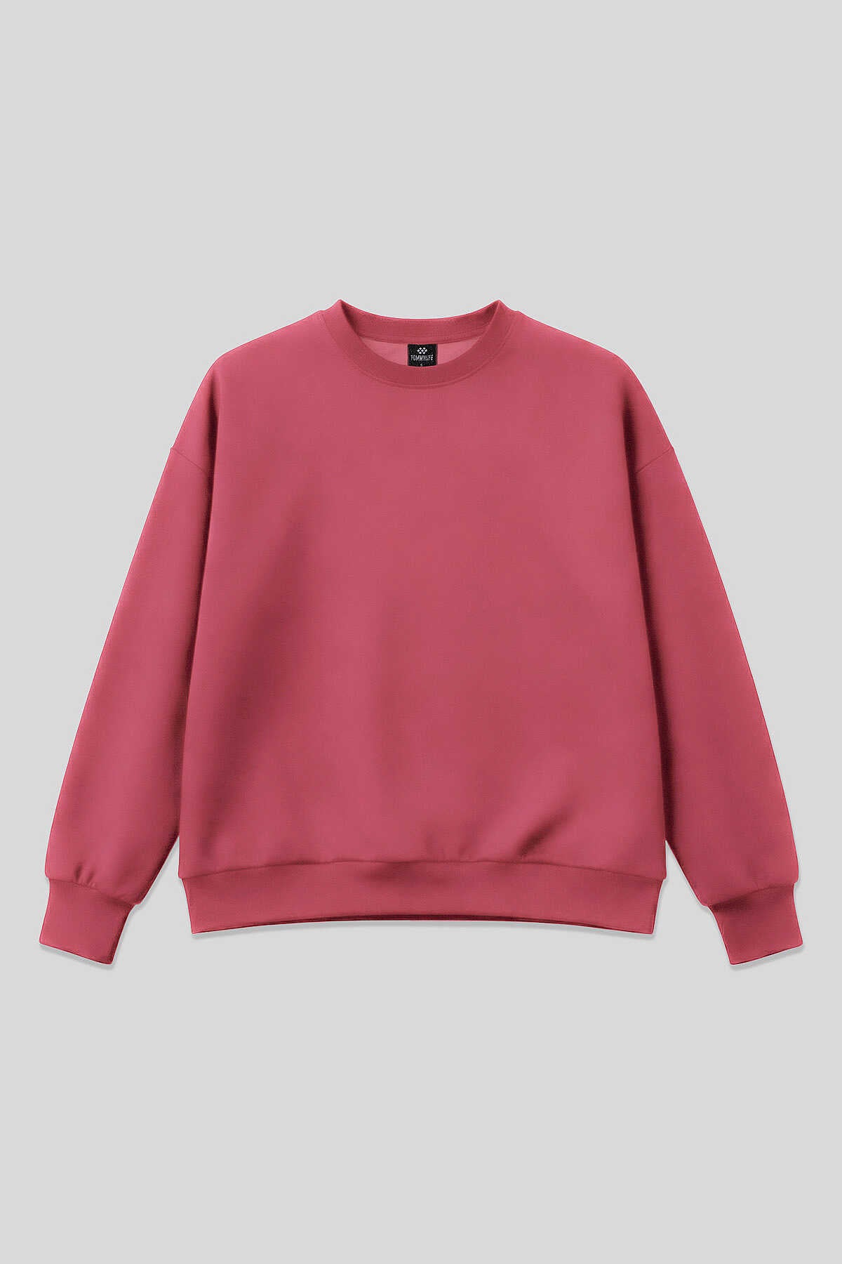 Tommylife Toptan Yaban Gülü Basic O Yaka Oversize Kadın Sweatshirt - 97053